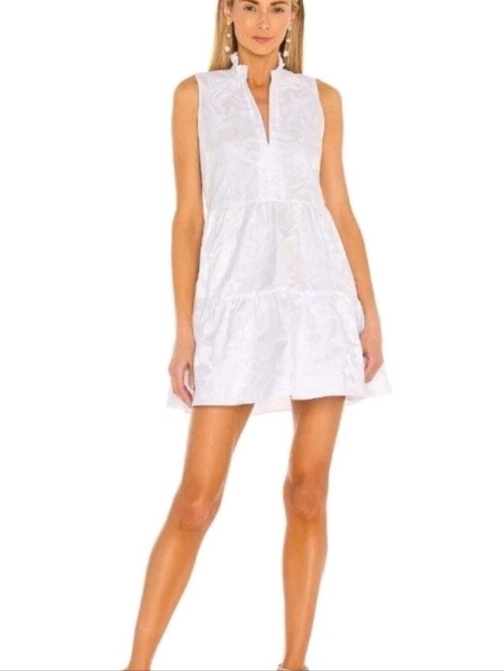 Amanda Uprichard White Sleeveless Eyelet Tiered Mini Dress Size Large